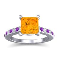 Citrine Ring In 14k White Gold With Lab Diamond And Amethyst Racana Princess Classic Ring