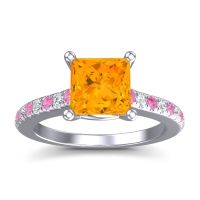 Citrine Ring In 14k White Gold With Pink Tourmaline And Lab Diamond Racana Princess Classic Ring