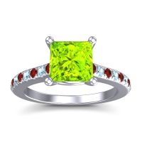 Peridot Ring In 14k White Gold With Garnet And Aquamarine Racana Princess Classic Ring