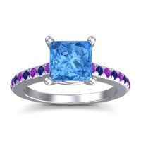 Swiss Blue Topaz Ring In 14k White Gold With Amethyst And Blue Sapphire Racana Princess Classic Ring