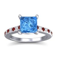 Swiss Blue Topaz Ring In 14k White Gold With Garnet And Lab Diamond Racana Princess Classic Ring