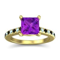 Amethyst Ring In 14k Yellow Gold With Black Onyx And Aquamarine Racana Princess Classic Ring