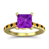 Amethyst Ring In 14k Yellow Gold With Black Onyx And Citrine Racana Princess Classic Ring