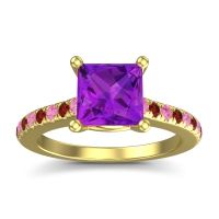 Amethyst Ring In 14k Yellow Gold With Pink Tourmaline And Garnet Racana Princess Classic Ring