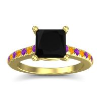 Black Onyx Ring In 18k Yellow Gold With Amethyst And Citrine Racana Princess Classic Ring