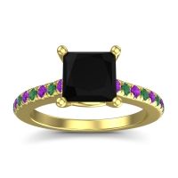 Black Onyx Ring In 14k Yellow Gold With Amethyst And Emerald Racana Princess Classic Ring