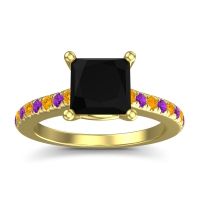 Black Onyx Ring In 18k Yellow Gold With Citrine And Amethyst Racana Princess Classic Ring