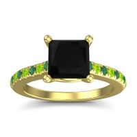 Black Onyx Ring In 14k Yellow Gold With Emerald And Peridot Racana Princess Classic Ring