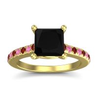 Black Onyx Ring In 18k Yellow Gold With Garnet And Pink Tourmaline Racana Princess Classic Ring