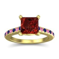Garnet Ring In 14k Yellow Gold With Blue Sapphire And Pink Tourmaline Racana Princess Classic Ring