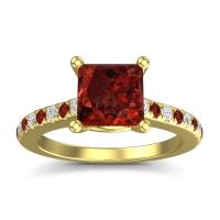 Garnet Ring In 14k Yellow Gold With Diamond Racana Princess Classic Ring