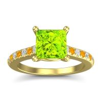 Peridot Ring In 14k Yellow Gold With Lab Diamond And Citrine Racana Princess Classic Ring