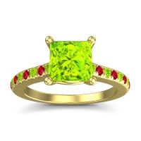 Peridot Ring In 14k Yellow Gold With Ruby Racana Princess Classic Ring