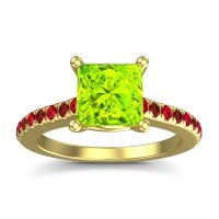 Peridot Ring In 14k Yellow Gold With Ruby And Garnet Racana Princess Classic Ring