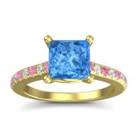 Swiss Blue Topaz Ring In 14k Yellow Gold With Pink Tourmaline And Lab Diamond Racana Princess Classic Ring