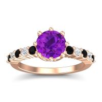 Amethyst Engagement Ring In 18K Rose Gold With Black Onyx And Diamond - Musa Round Classic Ring