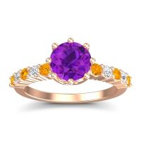 Amethyst Ring In 18K Rose Gold With Citrine And Lab Diamond Musa Round Classic Ring