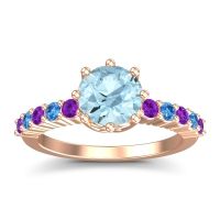 Aquamarine Ring In 18K Rose Gold With Amethyst And Swiss Blue Topaz Musa Round Classic Ring