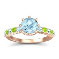 Aquamarine Ring In 18K Rose Gold With Peridot Musa Round Classic Ring