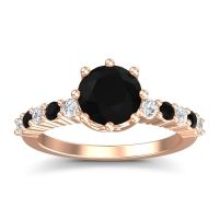 Black Onyx Ring In 18K Rose Gold With Diamond Musa Round Classic Ring