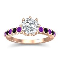 Lab Diamond Ring In 18K Rose Gold With Amethyst And Black Onyx Musa Round Classic Ring