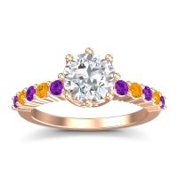 Lab Diamond Ring In 18K Rose Gold With Amethyst And Citrine Musa Round Classic Ring
