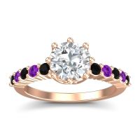 Lab Diamond Ring In 18K Rose Gold With Black Onyx And Amethyst Musa Round Classic Ring