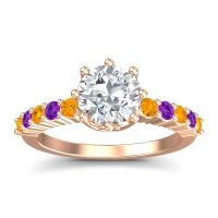 Lab Diamond Ring In 18K Rose Gold With Citrine And Amethyst Musa Round Classic Ring