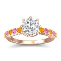 Lab Diamond Ring In 18K Rose Gold With Citrine And Pink Tourmaline Musa Round Classic Ring
