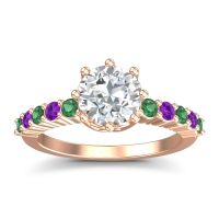 Lab Diamond Ring In 14K Rose Gold With Emerald And Amethyst Musa Round Classic Ring