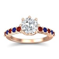 Lab Diamond Ring In 18K Rose Gold With Garnet And Blue Sapphire Musa Round Classic Ring