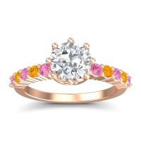 Lab Diamond Ring In 18K Rose Gold With Pink Tourmaline And Citrine Musa Round Classic Ring