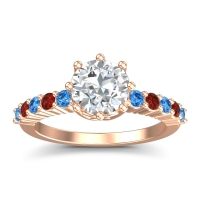 Lab Diamond Ring In 18K Rose Gold With Swiss Blue Topaz And Garnet Musa Round Classic Ring
