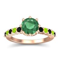 Emerald Ring In 18K Rose Gold With Black Onyx And Peridot Musa Round Classic Ring