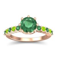 Emerald Ring In 14K Rose Gold With Peridot Musa Round Classic Ring