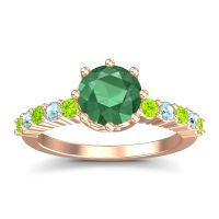 Emerald Ring In 18K Rose Gold With Peridot And Aquamarine Musa Round Classic Ring