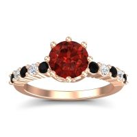 Garnet Engagement Ring In 18K Rose Gold With Black Onyx And Diamond - Musa Round Classic Ring