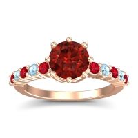 Garnet Ring In 18K Rose Gold With Ruby And Aquamarine Musa Round Classic Ring