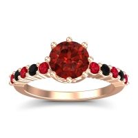 Garnet Ring In 18K Rose Gold With Ruby And Black Onyx Musa Round Classic Ring