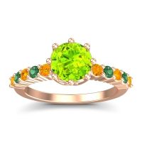 Peridot Ring In 18K Rose Gold With Citrine And Emerald Musa Round Classic Ring