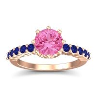 Pink Tourmaline Ring In 14K Rose Gold With Blue Sapphire Musa Round Classic Ring