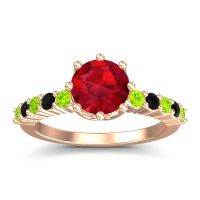 Ruby Ring In 14K Rose Gold With Peridot And Black Onyx Musa Round Classic Ring