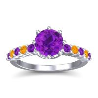 Amethyst Ring In Platinum With Citrine Musa Round Classic Ring