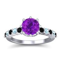 Amethyst Ring In Platinum With Black Onyx And Aquamarine Musa Round Classic Ring