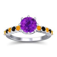 Amethyst Ring In Platinum With Citrine And Black Onyx Musa Round Classic Ring