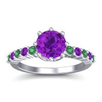 Amethyst Ring In Platinum With Emerald Musa Round Classic Ring