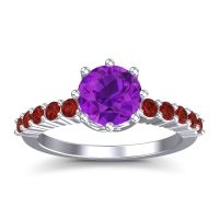 Amethyst Ring In Palladium With Garnet Musa Round Classic Ring