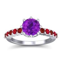 Amethyst Ring In Palladium With Garnet And Ruby Musa Round Classic Ring