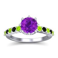 Amethyst Ring In Platinum With Peridot And Black Onyx Musa Round Classic Ring