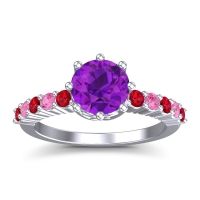 Amethyst Ring In Palladium With Ruby And Pink Tourmaline Musa Round Classic Ring